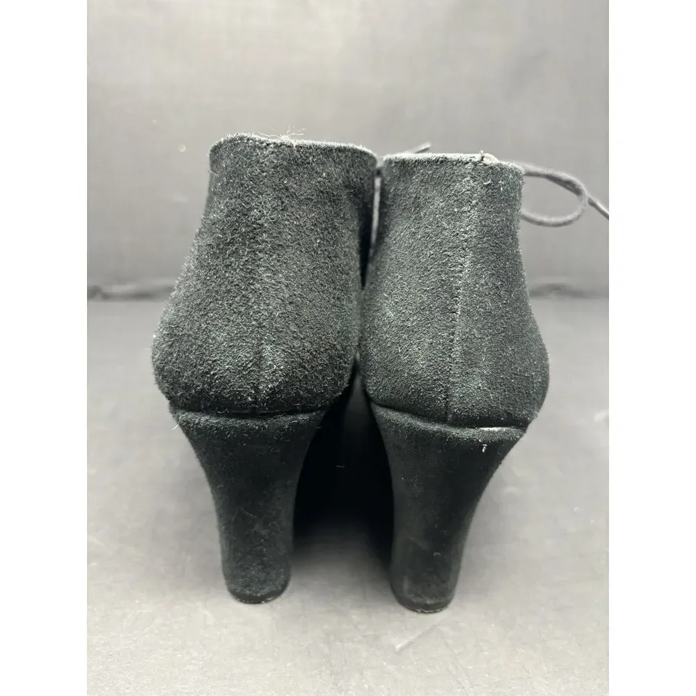 Lucky Brand Womens‎ Size 8 Black Suede Lace Up Wedge Heel Ankle Boots